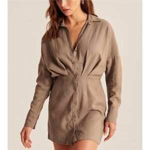 Abercrombie & Fitch Neutral Brown Linen Blend Mini Dress Minimalist Boho Chic